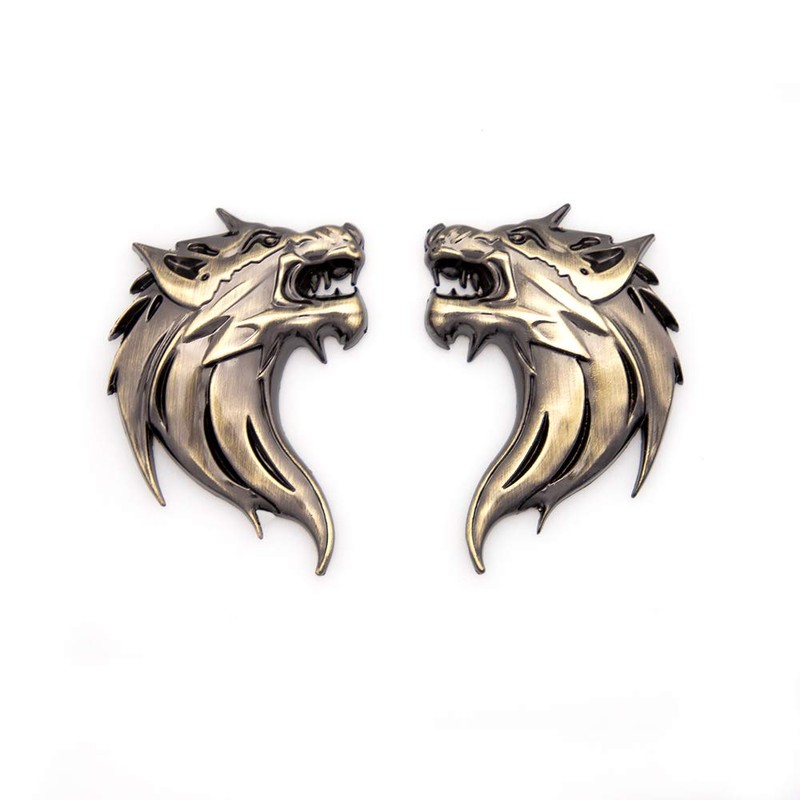 2pcs 3D Wolf Head Metal Emblem Car Motorcycles Side Fender