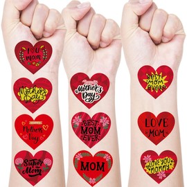 Happy Mother’s Day Temporary Tattoo LOVE MOM Fake Tattoos Heart Shape Tattoo Supplies Mothers Day Party Tattoo Stickers Decals Waterproof Face Body Tattoo Decorations for Adult Kids10PCS