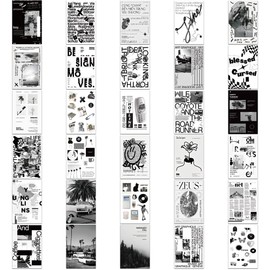 60 Packs Black and White Collage Stickers Water Bottles Laptop Phone Motorcycle Computer Guitar Skateboard Hydroflasks Vinyl Sticker Waterproof Aesthetic Trendy Decals for Teens Girls Adults