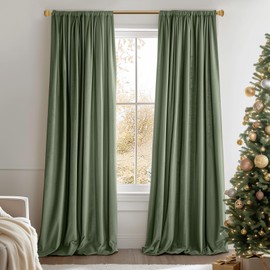 Lazzzy Velvet Curtains Green Thermal Insulated Curtains 96 Inch Long Heavy Duty Drapes Room Darkening Blackout Curtains Bedroom Window Treatment Set of 2 Panels Rod Pocket Sage