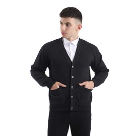 Brooklyn Imports LTD Classic Fit Plain Cardigans with Double Pockets & Long Sleeve Button Fasten Design (Black, X-Large)
