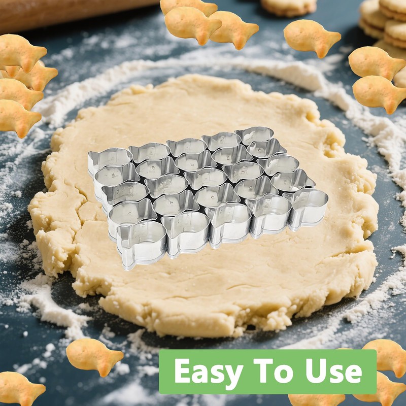 Gold Fish Cracker Cutter，25 Cavity Fish Cookie Cutter，Non-stick Dough Gold