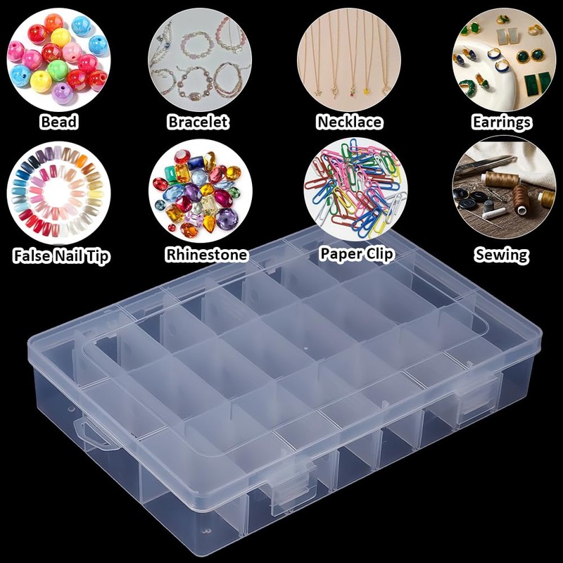 PONABEADIY 24 Compartments Bead Organizer with Removable Dividers Container Rectangle