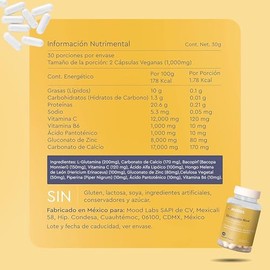 Moods  Nootropico para la Mente con Melena de Len, Bacopin, L-Glutamina, cido Alfa Lipoico y Zinc - Suplemento natural para Concentracion, Memoria y  