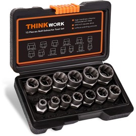 Thinkwork Impact Bolt Extractor Set, 13+1 Pieces Nut Removal Tool, Stripped Lug Nut Remover, Grip Tite Socket Set, Easy to Remove The Rusty and Stubborn Sockets and Bolts