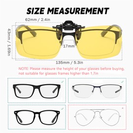 Musivon Clip On Night Driving Glasses - Polarized Anti Glare Flip Up Sunglasses for Prescription Night Driving