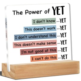 Mental Health Desk Decor, Motivational Growth Mindset Desk Signs the Power of Yet Acrylic Plaque Sign Therapy Office Classroom Decoration 4 x 4 Inches