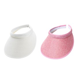 jecvxor Visera sin cordones cubierta de tela para mujer, visera ajustable para deportes para hombres, Blanco/Rosa, Large