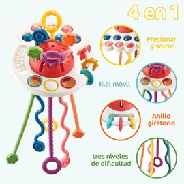 MBVBN Juguetes sensoriales de Silicona sin PBA ，Juguete con Cuerda para Habilidades Finas Infantiles ，Regalo Navideño para niños de 3 a 12 Meses(Color Rojo)