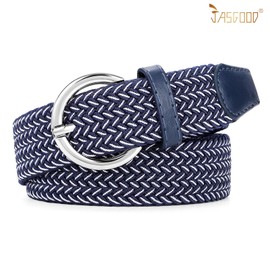 JASGOOD Women Braided Woven Elastic Stretch Belt Canvas Casual Belt for Jeans Pants, F-Blue/White