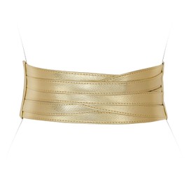 LEACOOLKEY Women Wide Leather Belt for Dress Wide Elastic Stretchy Belt for Women Obi Belt Wide Cinch Belt Thick Belt (Gold,Suit for Waist Size 35"-42")