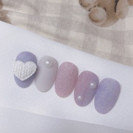 [Handmade Nail Tips] Cozy Heart Knit Nails - Short Ballerina / [수제네일팁] 코지하트니트 네일 - 숏발레리나