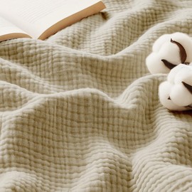 Lanqinglv Muslin Cuddly Blanket, 150 x 200 cm, Cotton Blanket, 4-Layer Muslin Summer Blanket, Beige Bedspread, Oeko-Tex Certified, Living and Cuddly Blanket for Couch and Sofa, Bed Throw, Cotton