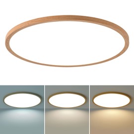LED Ceiling Light Flush Mount - 10.6 Inch 24W Dimmable LED Ceiling Light 3000K-6000K Selectable Flat Low Profile Round Ceiling Lights for Bedroom Laundry Closet Hallway (Wood)
