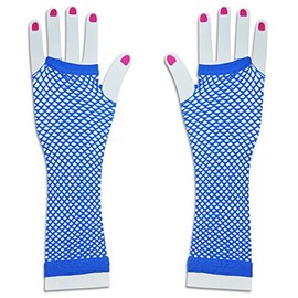 LONG FISHNET GLOVES 7 ASSORTED COLOURS PARTY FANCY DRESS TUTU (Blue)