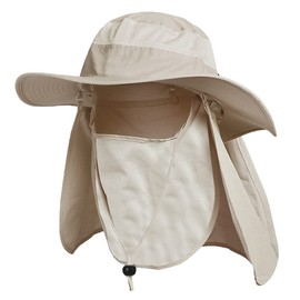 TINAYAUE Wide Brim Sun Hat with Face Cover Neck Flap 360 °UV Protection Hat Breathable Fishing Cap Bucket Hat Summer Outdoor Beach Hat for Men Khaki