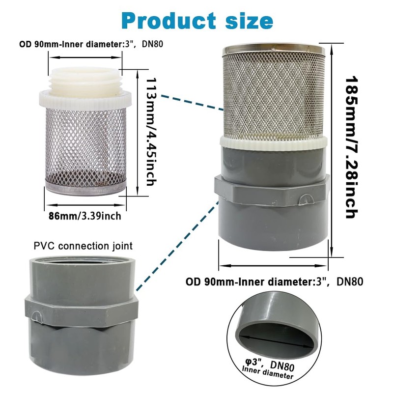 3 inch stainless steel filter DN80/3" Grey PVC Suction Strainers