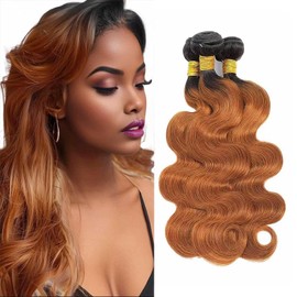 KODRHAR Bundles Human Hair, Black to Light Brown Body Wave Ombre Bundles Human Hair 24 26 28 inch Wet n Wavy Quick Weave Sew in Extensions