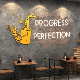 Progress Over Perfection Wall Hanging Neon Sign,Classroom Wall Decor Sign, Led Inspirational Office Decor Light, Teacher Gift, Decorative Neon Lights for Kids Room, Playroom Wall Decor (warm white)