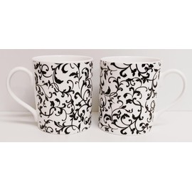 Rainbow Decors Venetian White Mugs Set of 2 Bone China Large Balmoral 14fl oz 400 ml Swirl & Leaves Cups Hand Decorated in UK