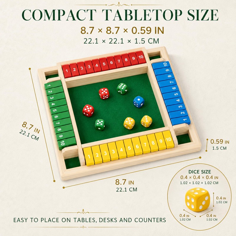 OANM studio Shut The Box Game, 4 Player Wooden Square