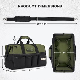 HISEA Heavy Duty Tool Bag 20 Pockets, 16-Inch Portable Tool Box Organizer, 600D Waterproof Wide Mouth Large Storage Toolbag for Electrician, Tradesman with Adjustable Shoulder Strap