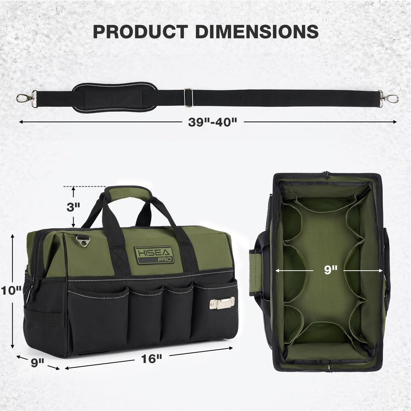 HISEA Heavy Duty Tool Bag 20 Pockets, 16-Inch Portable Tool