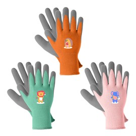 MIG4U Kids Gardening Gloves 3 Pairs, Rubber Coated Work Gloves for Boys and Girls, Waterproof Durable Yard Gloves for Outdoor Planting, Farming
