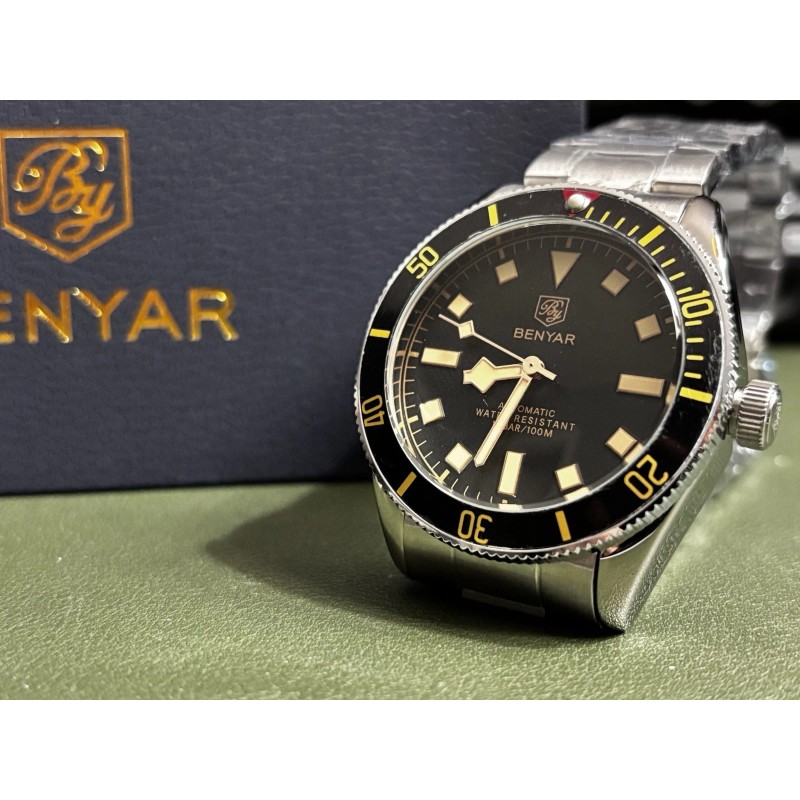BENYAR Men's Automatic Waterproof Black Dial - BB58 40mm Ships