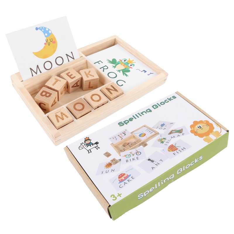 ABC Building Blocks English Letters 8 Blocks 30 Cards Wooden