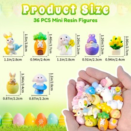36 Pcs Easter Mini Resin Figures Bulk Small Little Tiny Bunny Figurines Chick Rabbit Animals Miniatures to Hide for Dollhouse Micro Garden Landscape Decoration Egg Fillers Party Favors
