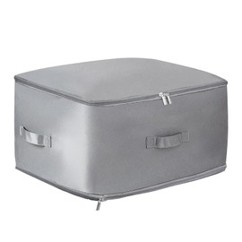 XL Compression Clothes Storage Bag, With Compression Zipper – Foldable Organizer Box for Bedding, Comforters, Winter Clothes, Waterproof Nylon, Reinforced Handles, 52x42x60cm, Gray