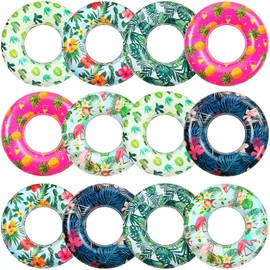 Poen Large Pool Floats Tube 32 Inches Tropical Leaves Inflatable Swimming Tubes Pool Rings for Adults Summer Hawaii Luau Beach Supplies(12 Pcs)