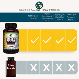 Amazing Herbs Amazing Herbs Premium Black Seed Oil Capsules - High Potency, Cold Pressed Nigella Sativa Aids in Digestive Health, Immune Support & Brain Function - 60 Count, 1250mg (Pack of 3)