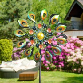 78 Inch Big Kinetic Wind Spinners with Garden Stake, Metal Windmill Garden Decorations, Peacock Outdoor Wind Sculpture, Dual Direction Wind Catcher for Yard Art, Lawn, Garden Decor, Idea Gifts
