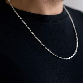 MATERIA by Matthias Wagner S Curb Chain Silver 925 Necklace 3 mm Diamond-Coated for Men and Women, Metal, No Gemstone