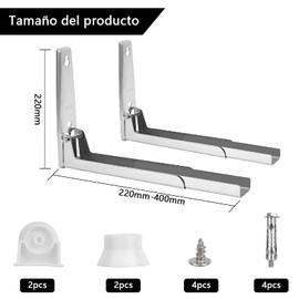 HOGESA Soporte de Pared para Microondas, 2 PCS Repisa Horno de Microondas de Acero Inoxidable 304, Ajustable y Plegable, Carga Máxima de 220 Libras, para Cocina Casera Soporte para Horno