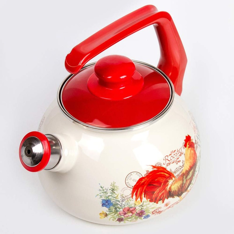 Whistling Tea Kettle Stovetop Rooster Enamelware Kettle 2.7-qt. (2.5 L)