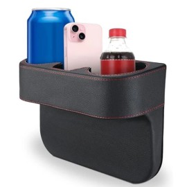 Unbranded PU Leather Car Cup Holder Auto Front Seat Organizer Mobile Phone Holder Black