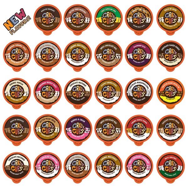Flavored Coffee in Single Serve Coffee Pods - Flavor Coffee Variety Pack for Keurig K Cups Machine from Crazy Cups, 30 Count