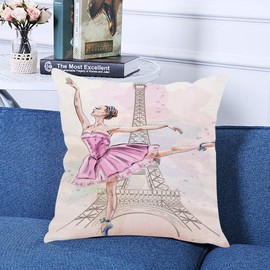 Ofocam Throw Pillow Cover Paris Beautiful Ballerina Posing and Dancing on Eiffel Tower Girl Ballet Dancer Sketch City Decorative Throw Pillow Cushion Case for Home Couch 18 x 18 Inches Pillowcase