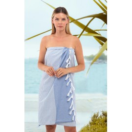 Heré Mood 100% Recycled Cotton Hammam Towel, 90 x 170 cm, Beach Towel, Sauna Towel, Bath Towel, Absorbent & Quick Drying Sauna Towel, Set of 1/2, Prewashed, Large and Light (1, Blue)