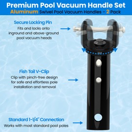 Poolvio Pool Vacuum Head Replacement Handles (2-Pack) – Heavy‑Duty Aluminum Swivel Handles with EZ Clips & Locking Pins – Fits Standard 1‑1/4″ Telescopic Pole & Pool Accessories