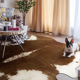 AROGAN Premium Faux Cowhide Rug 6.2 x 5.2 Feet, Sturdy and Large Size Cow Print Rugs, Suitable for Bedroom Living Room Western Decor, Faux Fur Animal Cow Hide Carpet, Brown