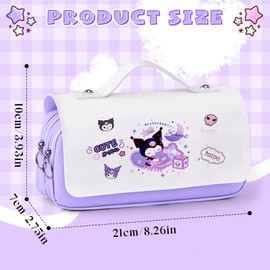 NlsqUK Cute Kuromi Pencil Case for Girls, Purple Pencil Case with 3 Compartments, Multifunctional Sanrio Stationery for School & Office Supplies