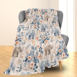 Ti Caldi Cute Elephant & Flowers Blanket, Soft Warm Fuzzy Lightweight Flannel Watercolor Art Throw Blanket for Couch, Bed, Decor, Travel & Outdoor, Cozy Blankets for Adults Women Girls 60×50 in