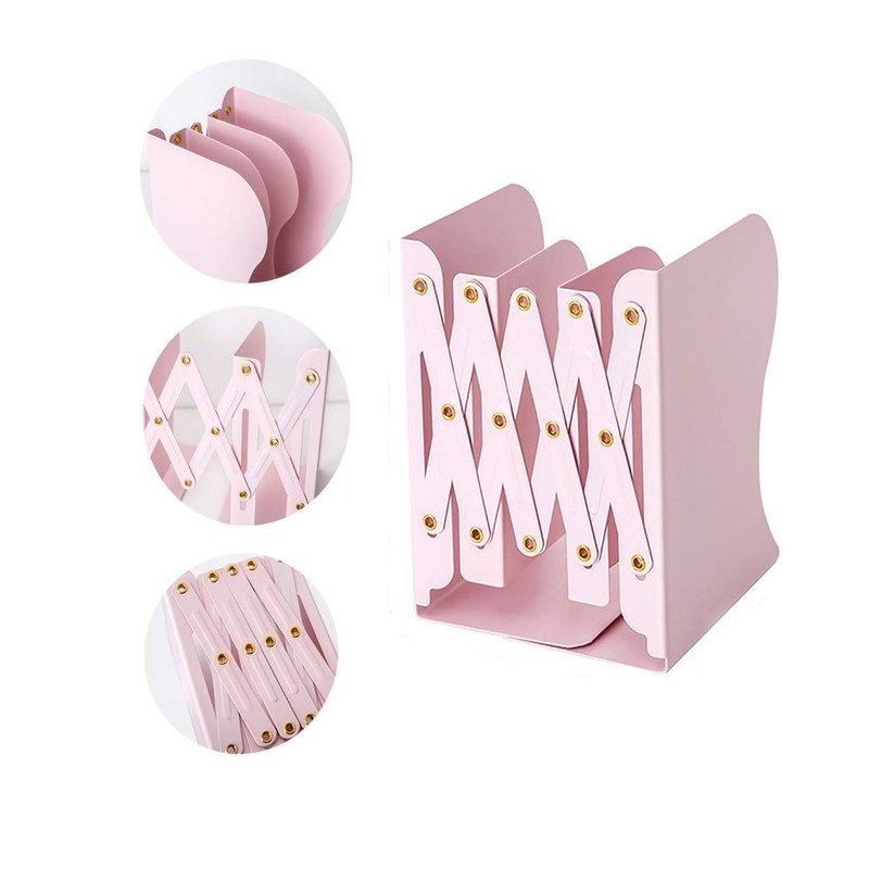 Creative Adjustable Bookshelf Bookends Pink Metal Office Non-slip Magazine File