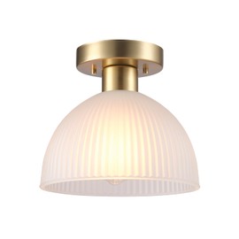 Globe Electric 1-Light Semi-Flush Mount Ceiling Light, Matte Brass, Frosted Ribbed Glass Shade, Home Improvement, Dining Room, Kitchen