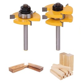 2 Pcs Tongue and Groove Set , Aulufft 1/4" Shank Matched Tongue Groove Router Bit Set 3 Teeth T-Shape Wood Milling Cutter and Flush Trim Router Bit for Cabinet Drawer Lock