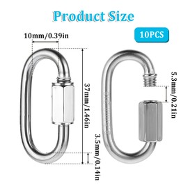 Pack of 10 Carabiner Screw Cap M3.5 Screw Carabiner Stainless Steel 304 Wire Rope Accessories Chain Connector, Rapid Link Screw Carabiner Small Pet Keyring for Outdoor Travel Equipment